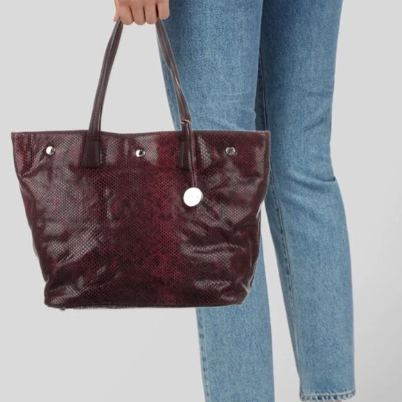 Furla Red Python Snake Animal Print Tote Handbag Silver Hardware Shoulder Straps - Picture 2 of 3